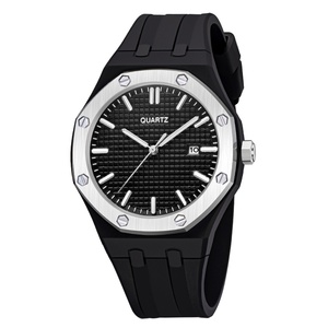 Montre à quartz avec boîtier en alliage d'acier inoxydable, bracelet en silicone sport tendance, calendrier, montre couple - Product Image 5