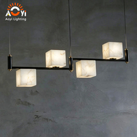 Lustre carré en onyx, marbre et métal, style moderne minimaliste, pour hôtel, salle à manger, club, bar
