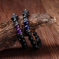Bracelet perlé XM en pierre naturelle de 8 mm, style bohème, avec croix, en œil de tigre givré, cadeau pour homme - Grande vente