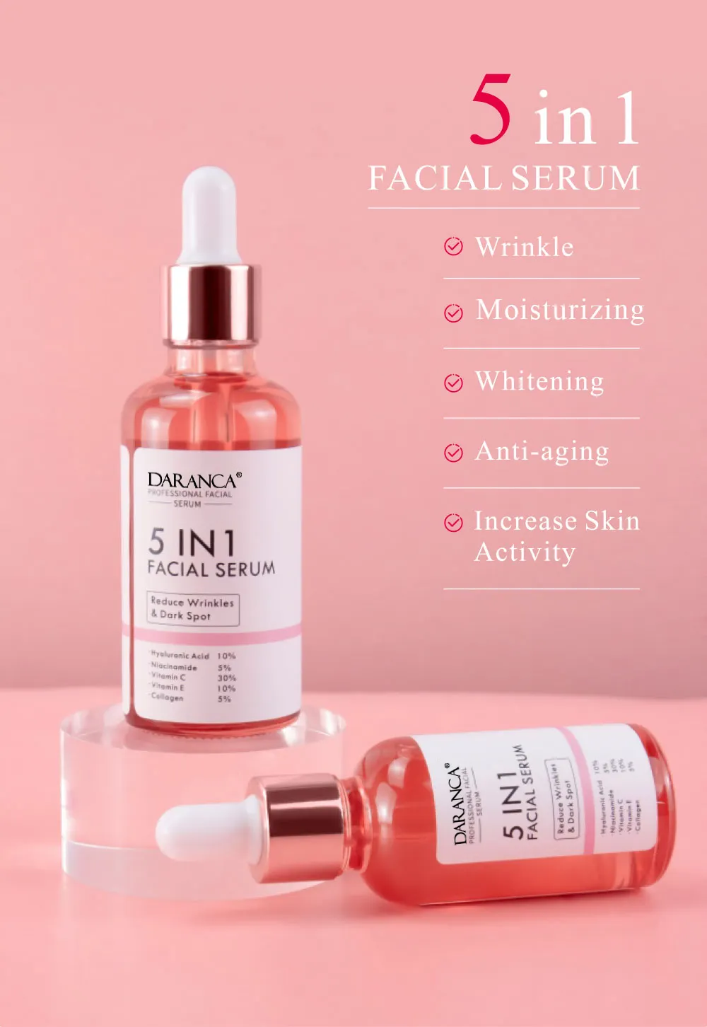 Serum clareador facial 5 em 1, serum clareador facial com vitamina c e skincare, ácido hialurônico, vitamina c e envelhecimento