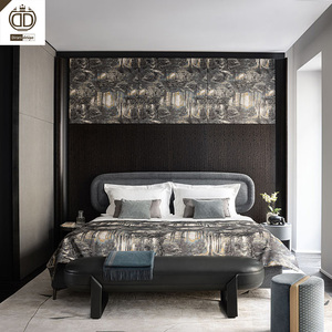 Hotel Moderne Schlafzimmermöbel Stoff Luxus Komplettset Italienisches Minimalistisches Queen Luxus Kingsize-Bett - Product Image 1