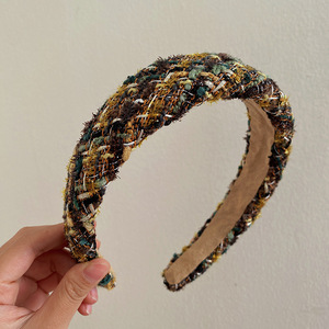 Light Luxury Autumn-Winter Senior Sense Retro Wide <b>Wool</b> Fabric Women's <b>Headband</b> 15cm Plaid Tweed Hair Accessories Wholesale - Product Image 5