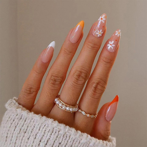 120 Uds flor impresa falsa Prensa en uñas 5 estilo corto mediano almendra acrílico Prensa en uñas artificiales para mujer - Product Image 6