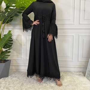 16001# New Fashion Black Lace Dress Long Sleeve Black Embroidery Classic Close Abaya Dresses Muslim Islamic Abayas - Product Image 2