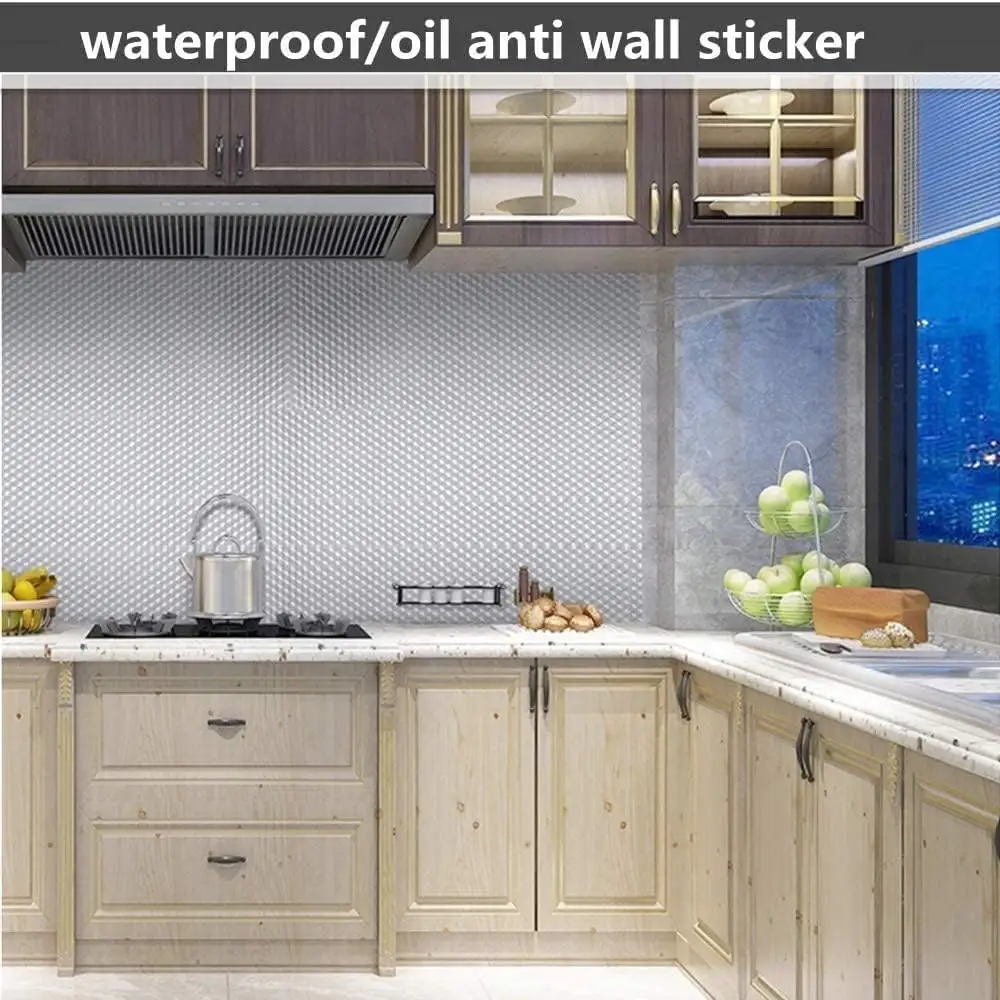 Papel de contato de folha de alumínio para armários de cozinha, adesivo de parede em pvc 3D personalizado ORON, autoadesivo à prova d'água, descascável e em bastão