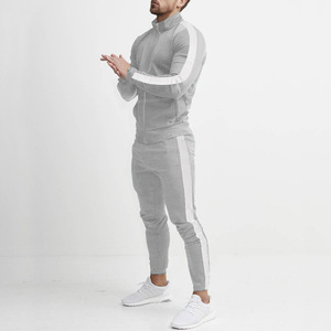 Survêtement décontracté pour homme avec logo personnalisé, veste zippée en maille, collection automne 2026, 2 pièces à manches longues, couleur contrastante, col montant - Product Image 3