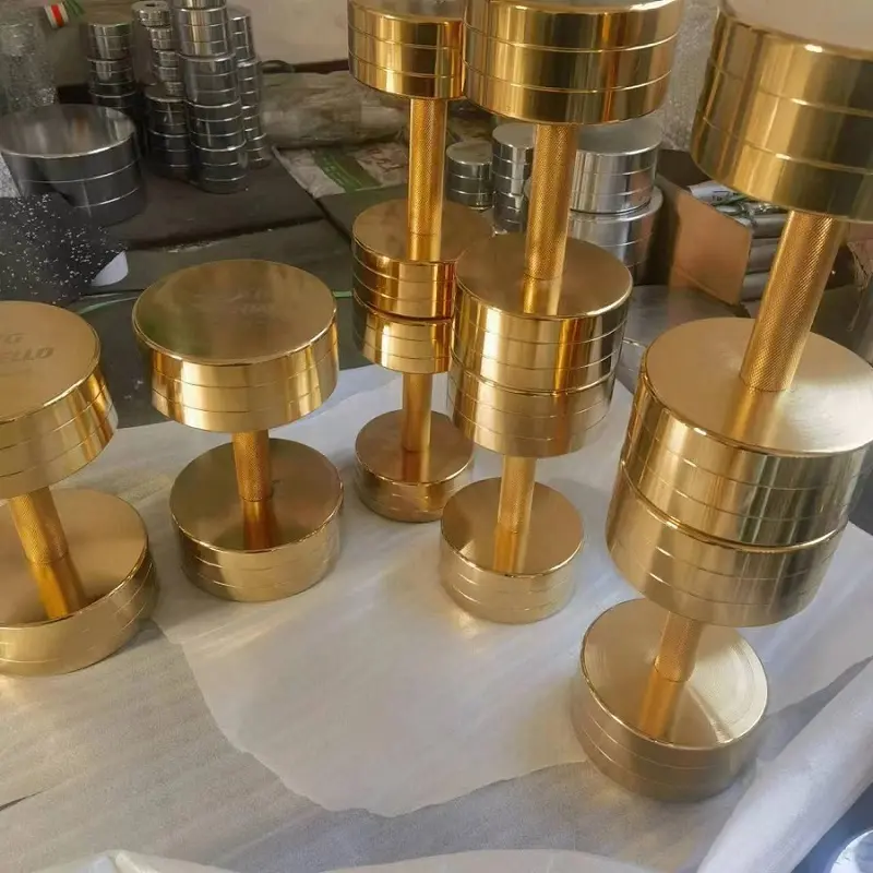 Goede Kwaliteit Zwaar Gebruik Commerciële Gym Club Fitnessapparatuur Accessoires Gouden Kleur Dumbbells