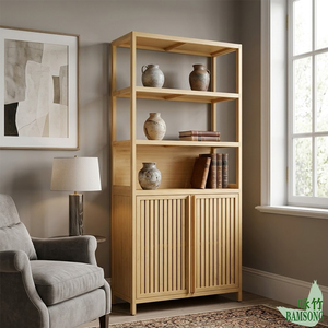 Étagère de cuisine robuste à double porte à lattes, 3 niveaux, vente en gros, écologique, armoire de rangement autoportante pour garde-manger - Product Image 6