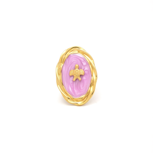 Bague tendance en acier inoxydable 316L plaqué or PVD, émail rose, motif tortue, forme ovale - Product Image 2