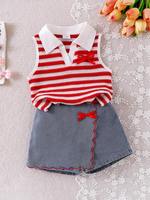 Ensemble deux pièces mignon pour filles - Ensemble polo et jupe style collège pour bébé et enfant