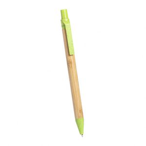 Stylo à bille promotionnel en bambou écologique et durable avec logo gravé au laser en paille de blé pour le bureau, écriture noire/bleue - Product Image 2