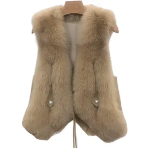 Factory Wholesale Waistcoat Long Real Fur Vest Handmade Fur Gilet Custom Lady Casual Autumn fur jacket vest cheap