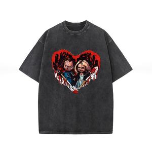 Camiseta de punto de algodón 100% de Hip Hop lavada con ácido Retro Vintage para hombre, diseño corto de patrón impreso Digital de gran tamaño de alta calidad - Product Image 3