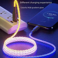 Câble USB C vers USB C avec lumière LED RVB, charge rapide 6A 66W PD, câble de charge lumineux tressé en nylon pour téléphone portable et tablette