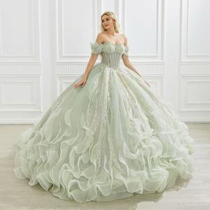 <span class=keywords><strong>Vestido</strong></span> <span class=keywords><strong>de</strong></span> Noche Moderno con Escote en V y Espalda Descubierta, Cola Catedral, Adornos <span class=keywords><strong>de</strong></span> Cristal, Flores y Perlas, <span class=keywords><strong>Vestido</strong></span> <span class=keywords><strong>de</strong></span> Quinceañera/Boda - Product Image 2