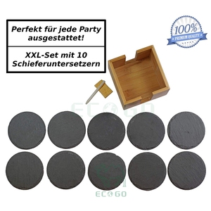 Juego Premium XXL de 10 platos de pizarra sin tiza para etiquetado y posavasos de pizarra de piedra natural de esponja - Product Image 3