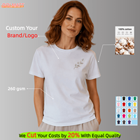 T-shirt en coton 100% respirant et écologique 260GSM, logo graphique personnalisé imprimé, pour femme, coupe classique, été, décontracté, haute qualité