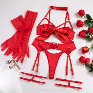 Set di Sei Pezzi: Guanti Lunghi Sexy con Lacci e Dettagli Traforati, Reggiseno con Fiocco alla Moda per Donne - Product Image 4