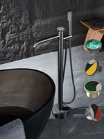 Robinet de baignoire autoportant, ensemble de douche mural, mitigeur chaud-froid, bec verseur, construction tout en cuivre brossé, poignée unique