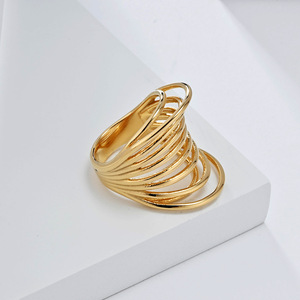 yunnique minimalist, bold, French-style <b>titanium</b> steel 18K gold plated <b>ring</b> for women, high-end fashion jewelry. - Product Image 2