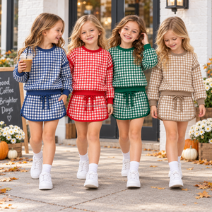 Ensemble sweat-shirt et jupe à ourlet incurvé pour filles, pull côtelé à manches longues et jupe-short à cordon de serrage, tenue 2 pièces pour l'automne au quotidien - Product Image 3