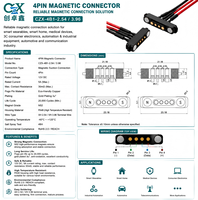 Connecteur magnétique 4 broches, interface 5A 12V DC, pas de 2,54 mm, alimentation et données, broche Pogo plaquée or N52 pour la maison intelligente