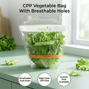 Sac d'emballage trapézoïdal en CPP pour laitue avec trous d'aération pour l'emballage en vrac de légumes et herbes fraîches - Product Image 1
