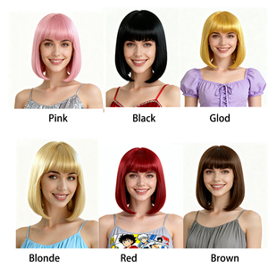 Parrucca a Bob corta per feste parrucche sintetiche nere per donne e ragazze capelli sintetici senza pizzo taglia media - Product Image 2