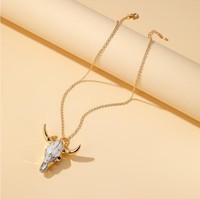 Collier pendentif tête de taureau vintage plaqué or, chaîne maillons bohèmes, breloque religieuse chrétienne, corne de buffle 45*47mm