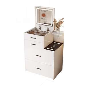 Multifunctional Integrated Lighted Dressing <b>Table</b> Nightstand Flip Cover Space-Saving <b>Compact</b> <b>Bedside</b> <b>Table</b> for Small Bedroom - Product Image 1