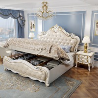 Lit King Size de Luxe en Bois Massif, Style Nordique Européen, Inclinable, Confortable, Rembourré en Cuir, avec Rangement, pour Chambre Parentale