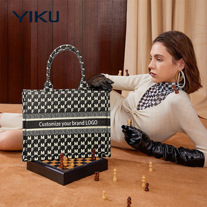 Yiku của phụ nữ sang trọng vải túi xách máy tính xách tay ngăn biểu tượng tùy chỉnh thiết kế kinh doanh Tote Túi - Product Image 4