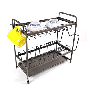 Organizador de cocina <span class=keywords><strong>para</strong></span> el hogar, escurridor de vajilla de gran capacidad de 2 niveles, con ganchos, soporte <span class=keywords><strong>para</strong></span> cubiertos y bandeja de drenaje - Product Image 1