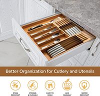 2022 extensible bambou argenterie organisateur cuisine bois ustensile tiroir organisateur couverts plateau avec bloc de couteaux amovible
