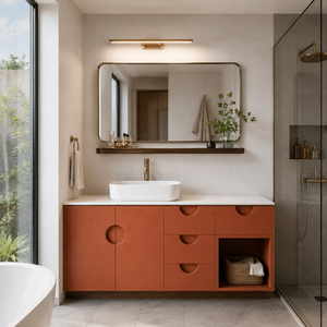 Conjunto de Muebles de <span class=keywords><strong>Baño</strong></span> Modernos de Mediados de Siglo, Estilo <span class=keywords><strong>Bauhaus</strong></span>, Color Terracota Naranja, Personalizados - Product Image 1