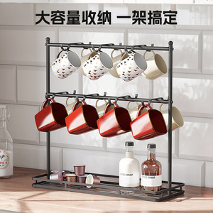 ชั้นวางแก้วกาแฟเหล็กแบบสองแถว 3 ชั้น พร้อมตะขอแขวนสำหรับใช้ในครัวหรือบนโต๊ะ - Product Image 1