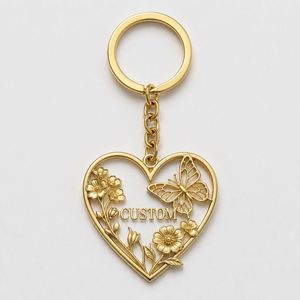 Llavero al por mayor personalizado con diseño floral de mariposa y corazón, amuleto dorado para bolso, anillo, recuerdo de primavera, promoción para floristería, soporte para llaves - Product Image 2