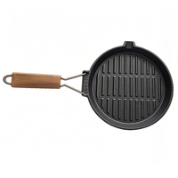 Poêle à griller ronde en fonte pré-assaisonnée de qualité supérieure avec poignée en bois amovible et surface striée pour steak