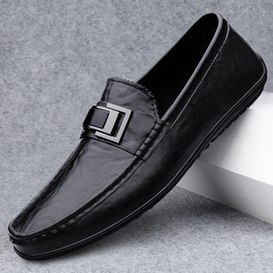 Men's Black Casual Lightweight Genuine Leather Slip-On Loafers with PU Lining Rubber Outsole Summer/Autumn/Spring-Fashion Trend - Product Image 3