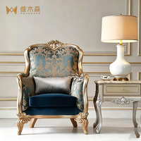 Fauteuil de loisirs de style européen, villa de campagne américaine, fauteuil individuel rembourré en bois massif sculpté à la main, jacquard