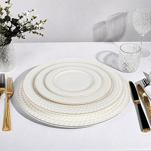Golf Dimpled <b>Ceramic</b> <b>Plates</b> Set Commercial-Grade 6/8/10.5/12" White & Gold Tableware Bulk Restaurant Dishes with Non-Slip Design - Product Image 1