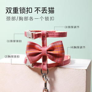 Correa para gatos de nuevo estilo con lazo grande y diseño a cuadros, diseñada para evitar que los gatos se escapeen mientras caminan por la calle. - Product Image 3