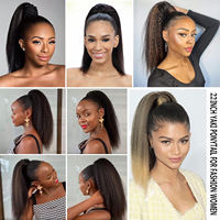 Queue de cheval synthétique Yaki de 22 pouces, longue, raide et crépue, avec clip enveloppant, extension de cheveux volumineuse pour vente en gros