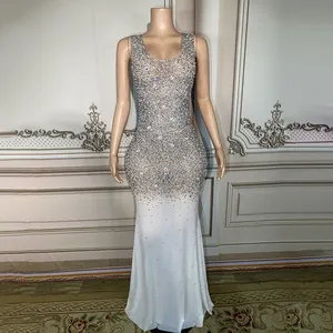 NOVANCE eco friendly products 2023 glittering diamond sleeve less transparent mesh modeste robe prom dresses 2023 evening gowns