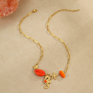 Joyería Hawaiana de verano para mujer, collar con cuentas de concha de cowire de estrella de mar de acero inoxidable, abalorios de caballito de mar, abeja, bisutería Bohemia - Product Image 2