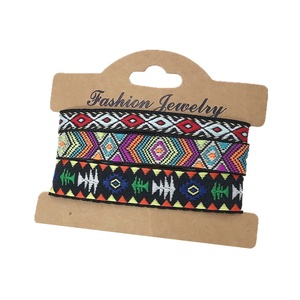 Set di braccialetti avvolgenti con trama etnica Boho 3 pezzi nuovi braccialetti con nastro ricamato a caldo cinturini regolabili intrecciati a mano - Product Image 5