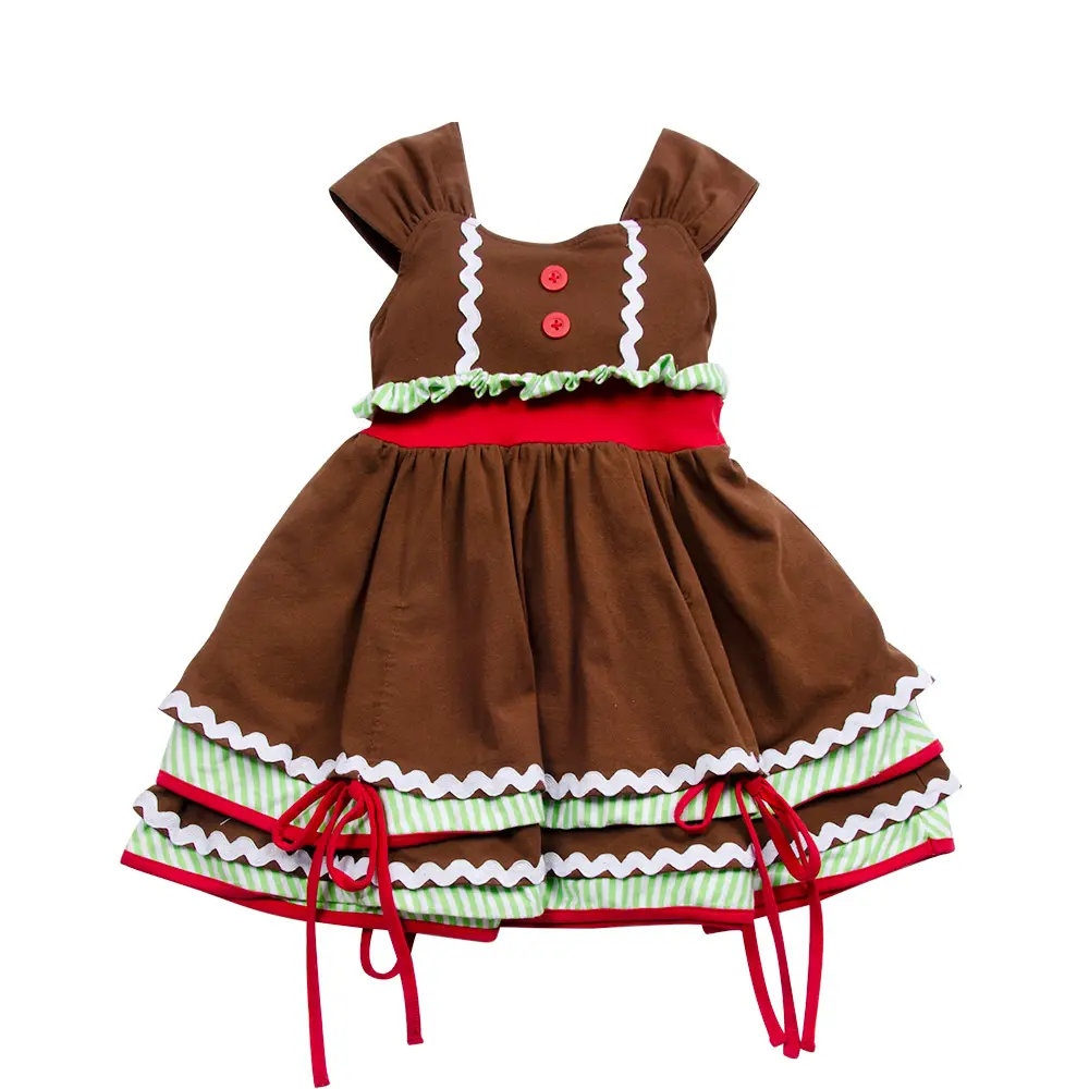 Summer Kids Brown Color Design With Solid Pattern Sleeveless Vintage Double Layer Baby Girl Dress With Bow
