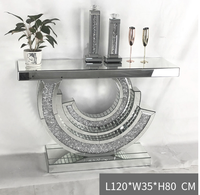 Table console décorative de luxe avec miroir Table d'entrée en bois, argent, verre scintillant, miroir d'entrée