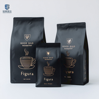 Sacs d'emballage pour café noir et doré de qualité alimentaire avec logo personnalisé, valve et fermeture éclair, pour petits grains de café, 12 oz, 500 g, Doypack