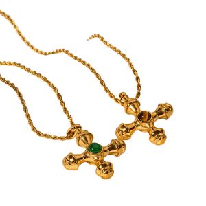 Collar de Cruz Grueso de Acero Inoxidable de Alta Calidad con Baño de Oro PVD de 18K, Joyería de Verano con Turquesa para Mujer - Product Image 1